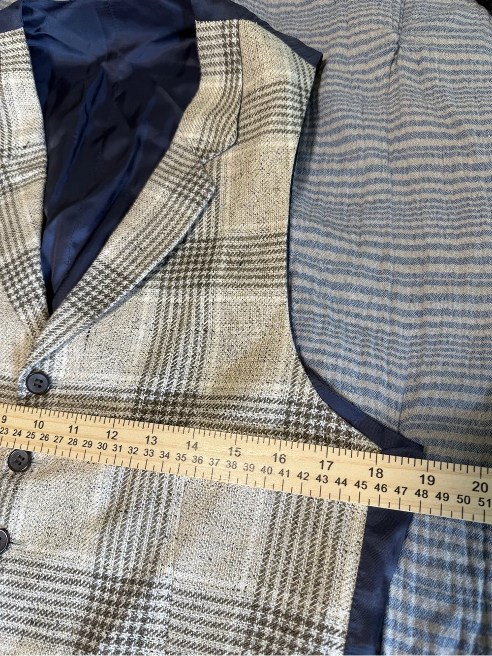 Suitsupply Waistcoat Italian Linen Plaid Suit Vest Gray Beige Men's Formal 44R